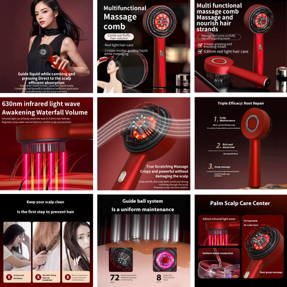 Electric Red Light Scalp Massage Comb – Anti Hair Loss & Hair Growth Therapy Brush with Liquid Applicator