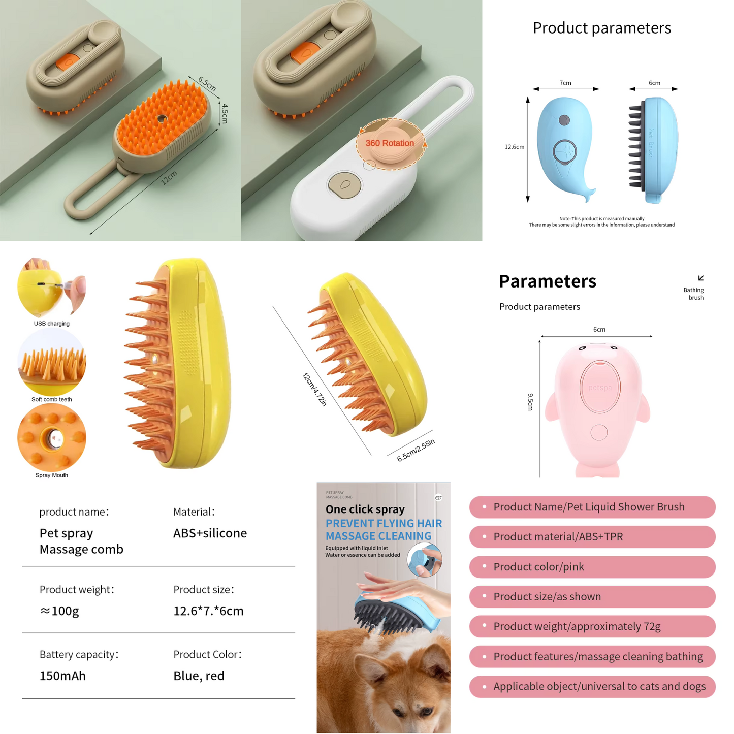Electric Pet Grooming Brush with Spray – 3-in-1 Steam Comb for Cats & Dogs USB Rechargeable, Anti-Shedding, Soothing Massage & Hair Removal Tool