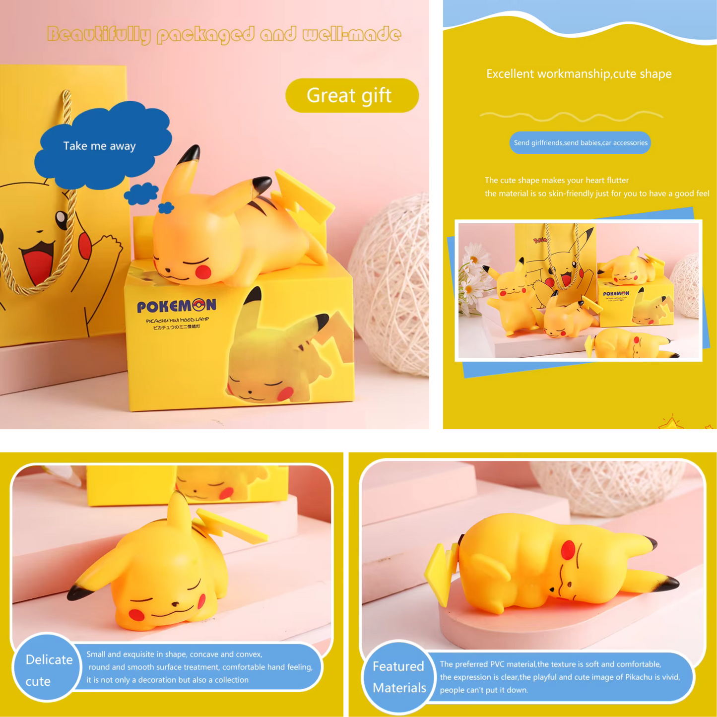 Cute Pikachu & Friends Night Light – Soft Vinyl Glowing Bedside Lamp for Kids