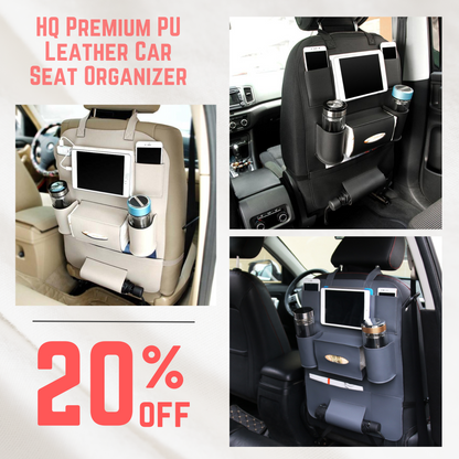 HQ Premium PU Leather Car Seat Organizer – Universal Fit, Multi-Pocket Storage for Cars, Trucks & SUVs