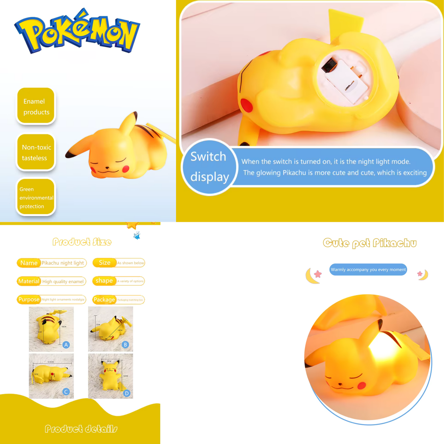 Cute Pikachu & Friends Night Light – Soft Vinyl Glowing Bedside Lamp for Kids