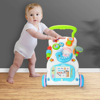 2-in-1 Baby Walker & Activity Center – Musical Push Car with Piano, Drawing Board, Rattles & More for Toddlers 9+ Months