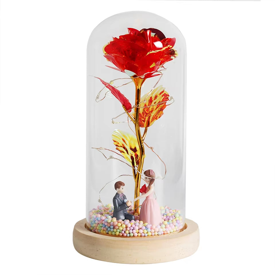 Hot LED Enchanted Galaxy Rose Eternal Beauty and the Beast Rose with Fairy Lights in Dome for Christmas Valentine'S Day Gift