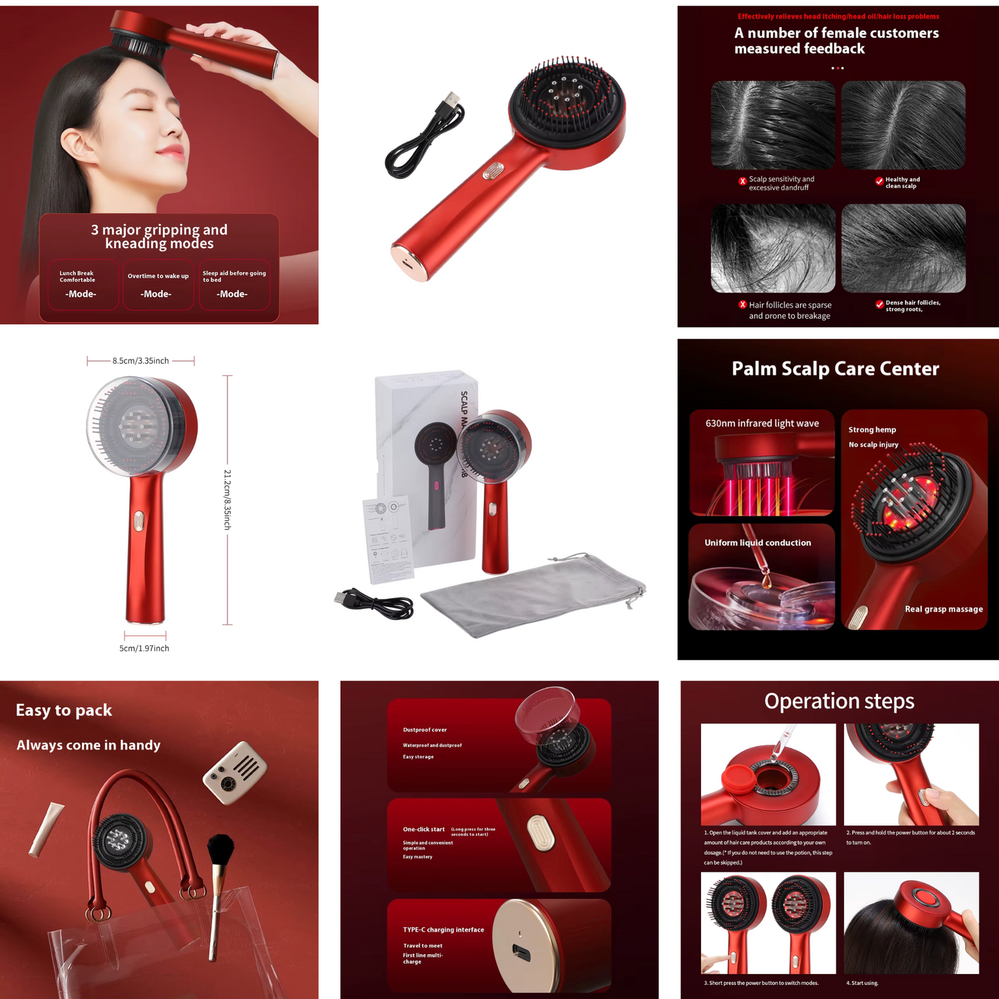 Electric Red Light Scalp Massage Comb – Anti Hair Loss & Hair Growth Therapy Brush with Liquid Applicator