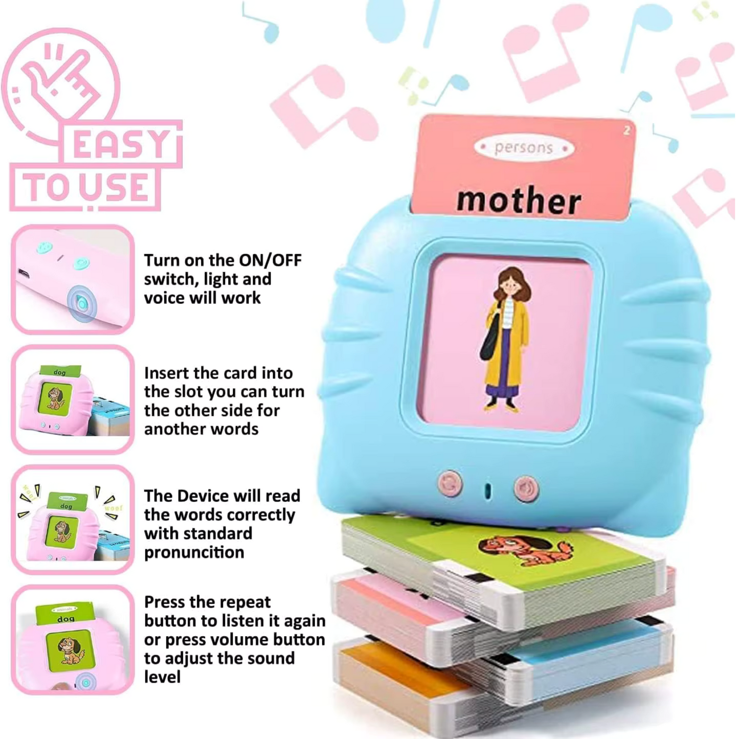 🔤 Talking Flashcards for Kids – Montessori Early Learning Toy | 112 Cards, 224 Words | Educational Preschool Device with Sound | Toddler Travel Gift for Boys & Girls (Ages 2–6)