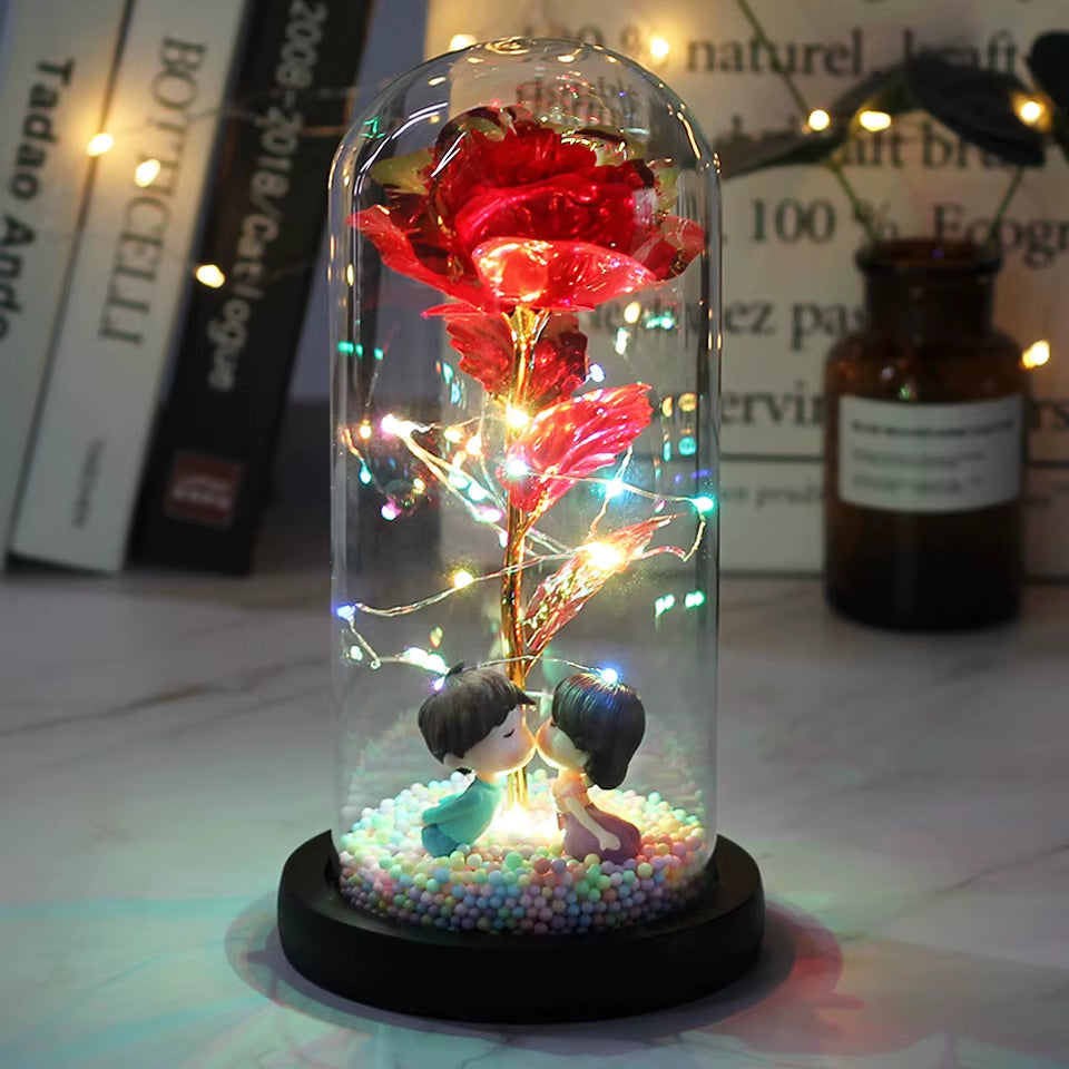 Hot LED Enchanted Galaxy Rose Eternal Beauty and the Beast Rose with Fairy Lights in Dome for Christmas Valentine'S Day Gift