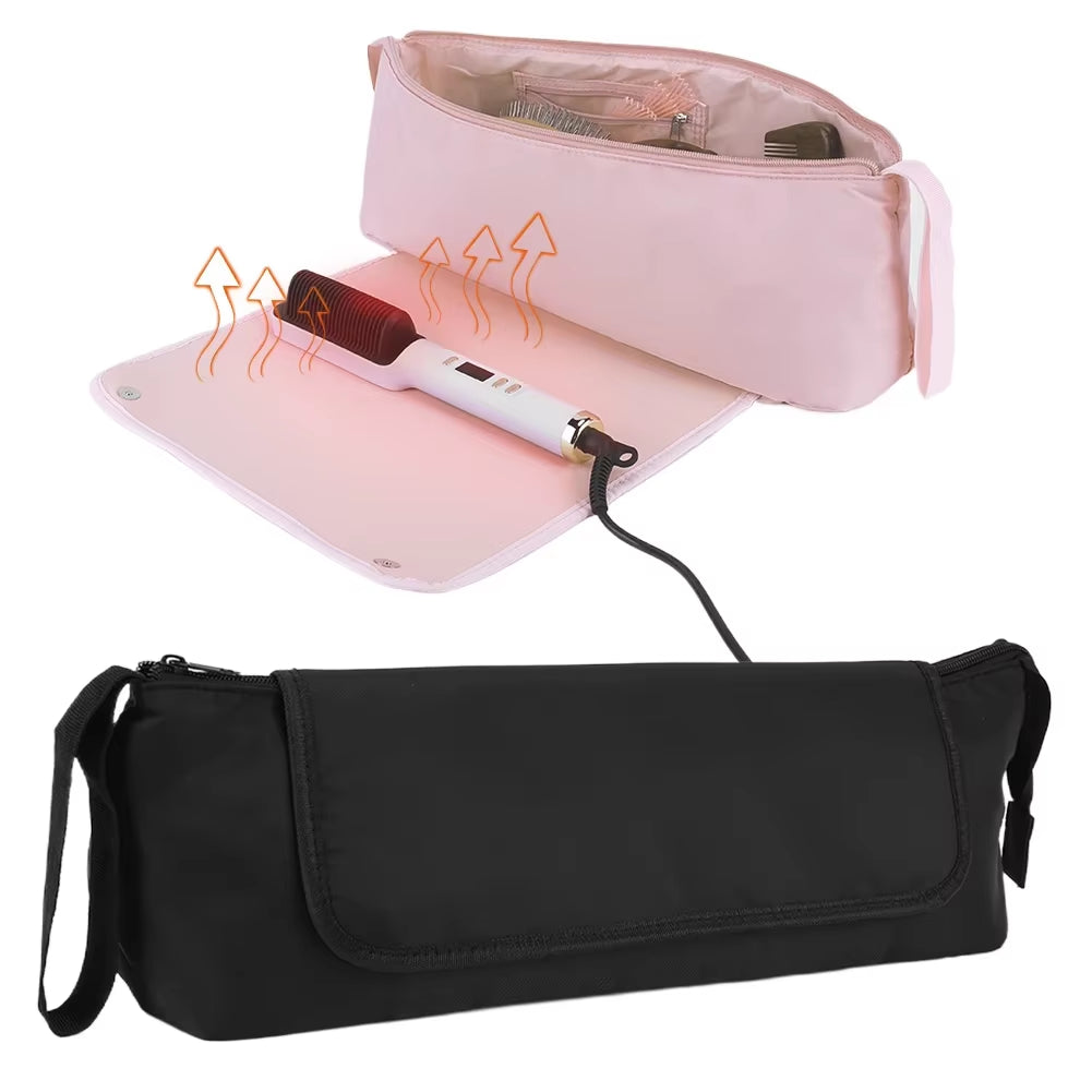 2 in 1 Curling Iron Travel Case Waterproof Hanging Hair Tools Bag Large Capacity for Hair Straightener Hot Hair Styling Tools