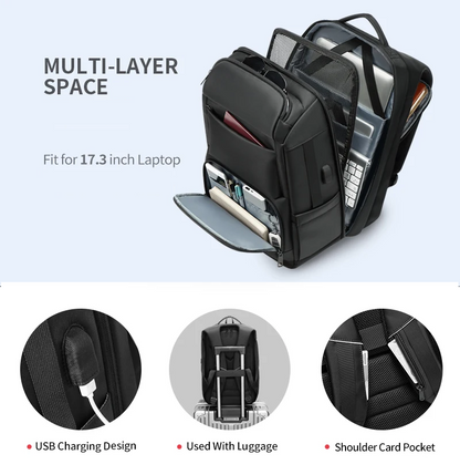 Eurcool EC-0007 Multifunctional Business Travel Backpack – Durable, Spacious & USB Charging, Fits 17.3" Laptops