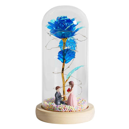 Hot LED Enchanted Galaxy Rose Eternal Beauty and the Beast Rose with Fairy Lights in Dome for Christmas Valentine'S Day Gift