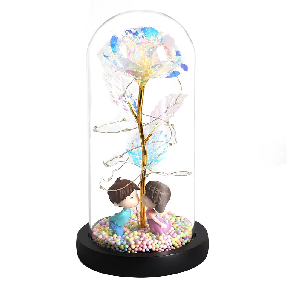 Hot LED Enchanted Galaxy Rose Eternal Beauty and the Beast Rose with Fairy Lights in Dome for Christmas Valentine'S Day Gift