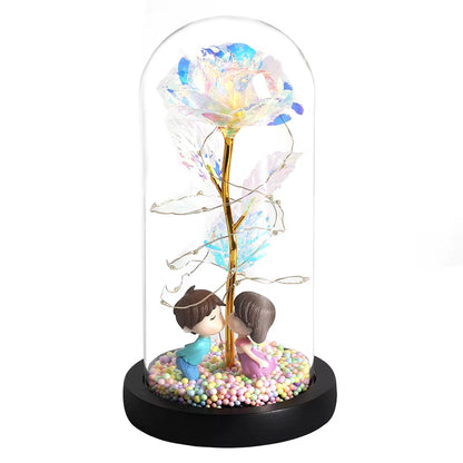 Hot LED Enchanted Galaxy Rose Eternal Beauty and the Beast Rose with Fairy Lights in Dome for Christmas Valentine'S Day Gift