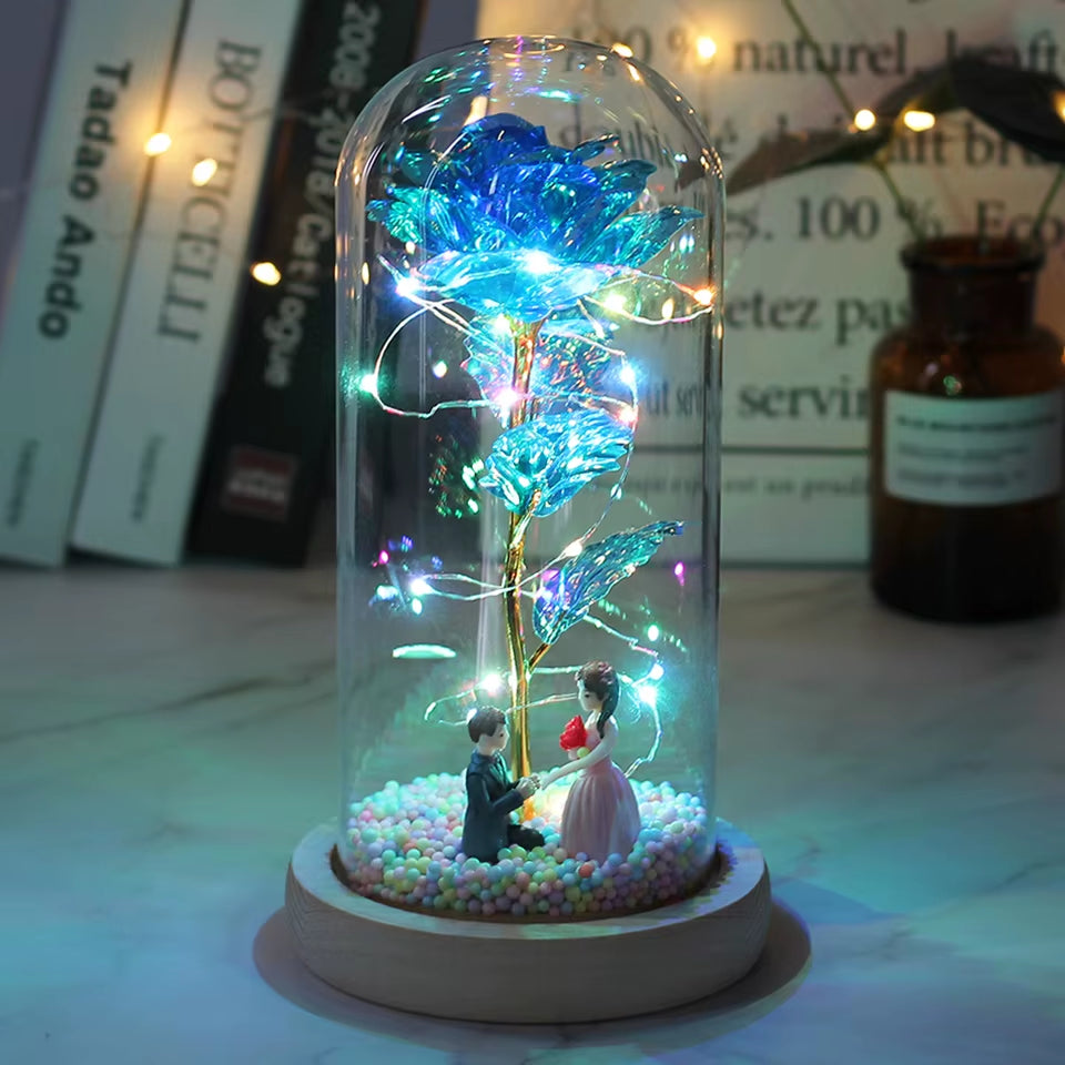 Hot LED Enchanted Galaxy Rose Eternal Beauty and the Beast Rose with Fairy Lights in Dome for Christmas Valentine'S Day Gift