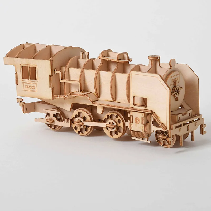 3-in-1 DIY 3D Wooden Puzzle Kit – Classic Car, Sailing Ship, Biplane & Steam Locomotive