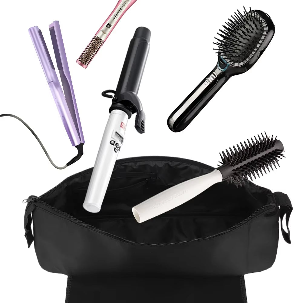 2 in 1 Curling Iron Travel Case Waterproof Hanging Hair Tools Bag Large Capacity for Hair Straightener Hot Hair Styling Tools