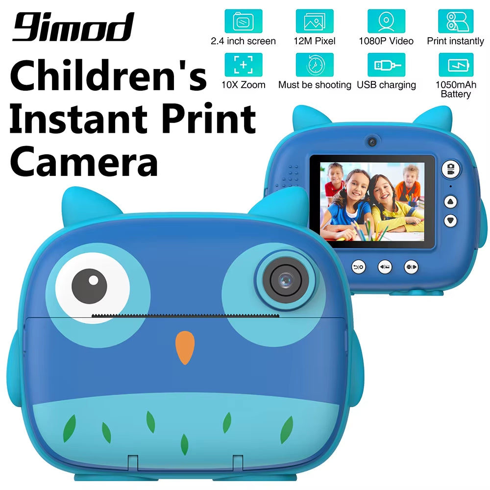 Children Instant Print Camera 2.4Inch 1080P Selfie Video Photo Digital Camera with 10X Zoom Portable Travel Toy for Kids