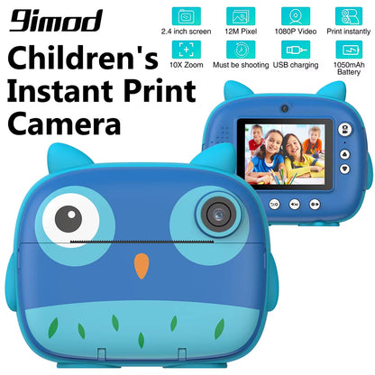 Children Instant Print Camera 2.4Inch 1080P Selfie Video Photo Digital Camera with 10X Zoom Portable Travel Toy for Kids