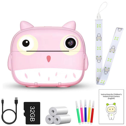 Kids Instant Print Camera – 1080P Dual Lens Video & Selfie Camera with 2.4" Screen, 16X Zoom, 32GB SD Card, Thermal Printer, & DIY Art Set