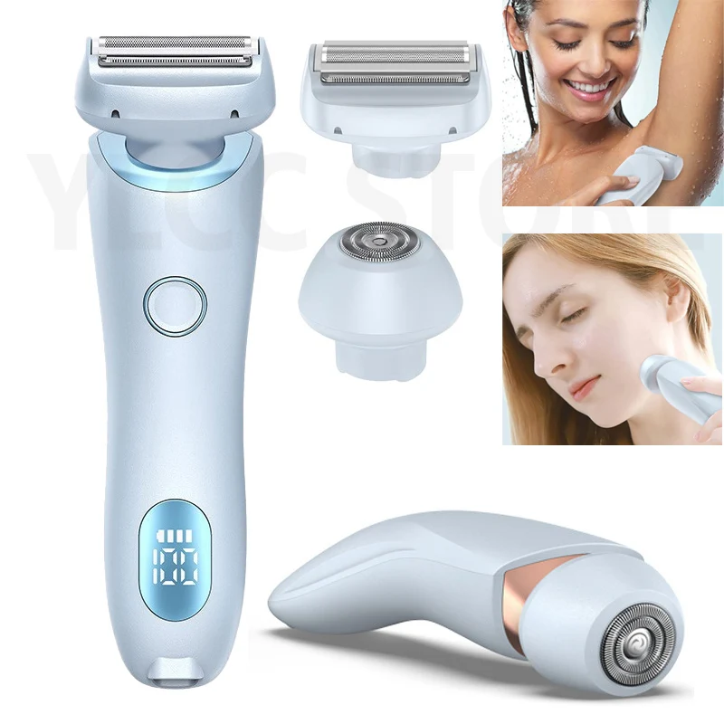 2-in-1 Electric Razor for Women – Waterproof Bikini Trimmer & Facial Shaver – Painless Hair Removal for Legs, Underarms, Body & Face (IPX7 Rated)