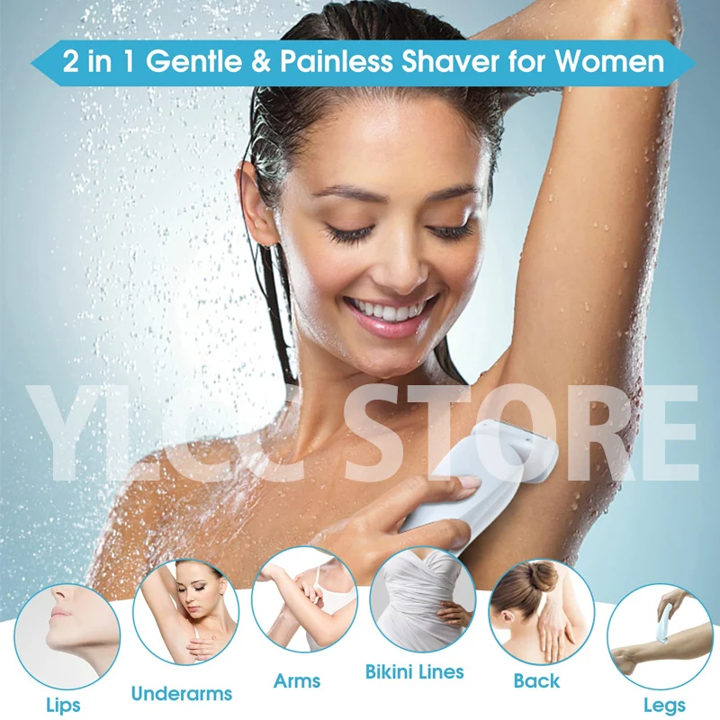 2-in-1 Electric Razor for Women – Waterproof Bikini Trimmer & Facial Shaver – Painless Hair Removal for Legs, Underarms, Body & Face (IPX7 Rated)