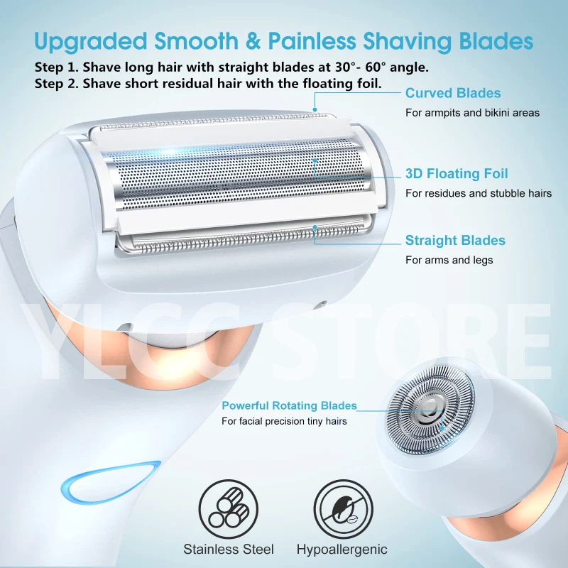 2-in-1 Electric Razor for Women – Waterproof Bikini Trimmer & Facial Shaver – Painless Hair Removal for Legs, Underarms, Body & Face (IPX7 Rated)