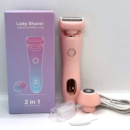 2-in-1 Electric Razor for Women – Waterproof Bikini Trimmer & Facial Shaver – Painless Hair Removal for Legs, Underarms, Body & Face (IPX7 Rated)