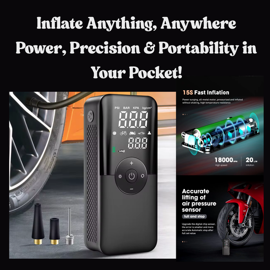 🔧CARSUN Cordless Rechargeable Air Pump Tire Inflator – Portable Digital Compressor for Car, Motorcycle, Bicycle, Balls & USB Devices