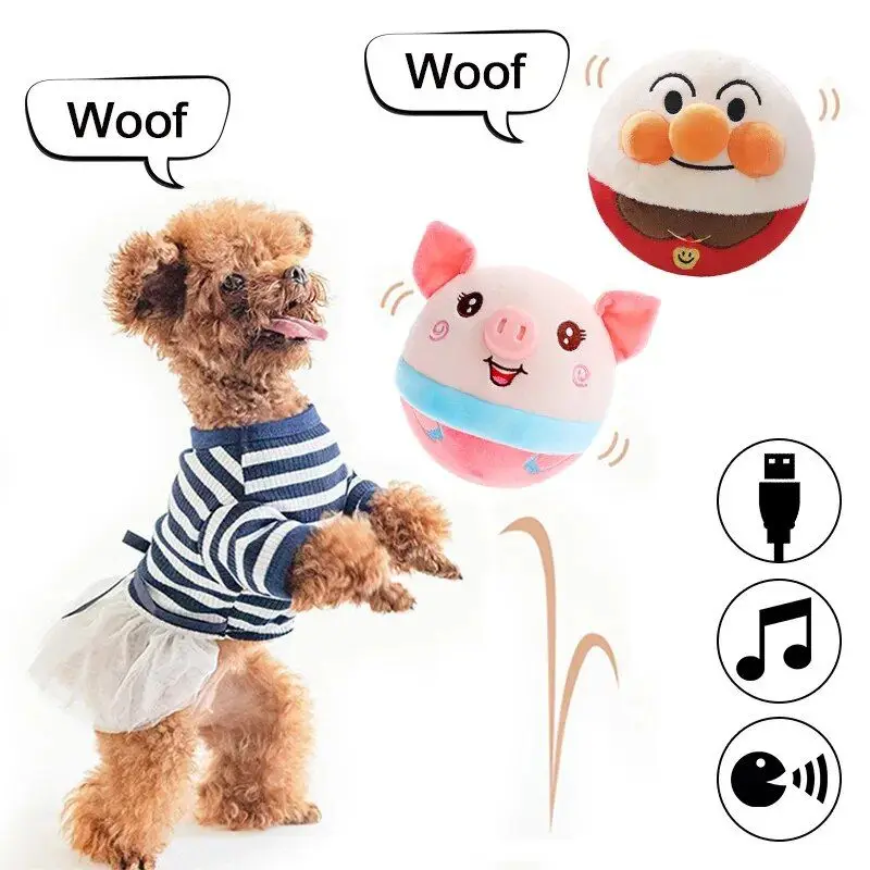 Smart Electric Bouncing Pet Toy – Interactive Plush Ball with Sounds & Motion for Dogs & Cats – USB Rechargeable & Washable Cover
