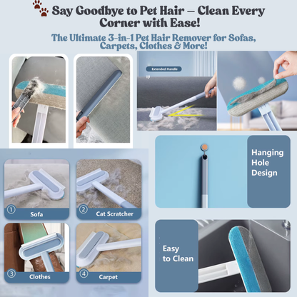 3 in 1 Pet Hair Remover Brush Long Handle Window Cleaning Brush Pet Fur Cleaning Tool Manual Cat Dog Hair Remover Brush