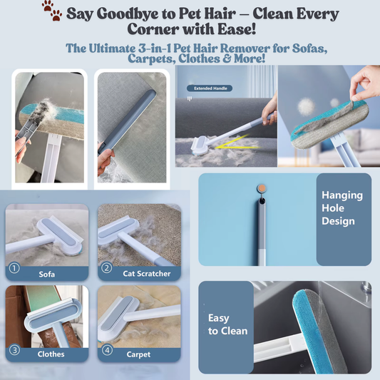 3 in 1 Pet Hair Remover Brush Long Handle Window Cleaning Brush Pet Fur Cleaning Tool Manual Cat Dog Hair Remover Brush