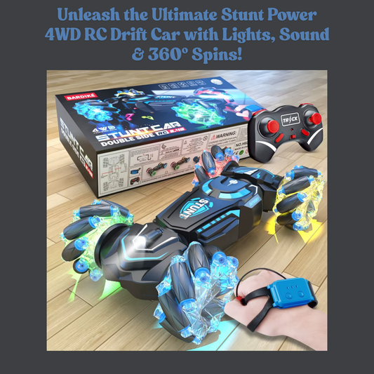 4WD RC Stunt Car – 2.4G Remote Control Drift Car for Kids with Lights, Music & Rotation | Dual Control Modes | Rechargeable Off-Road Toy for Boys & Girls