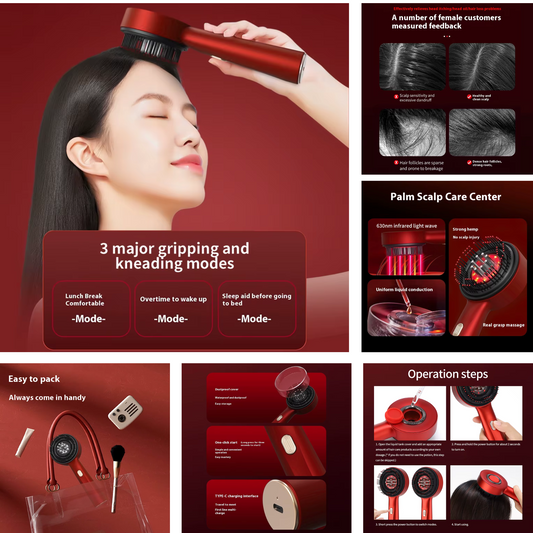 Electric Red Light Scalp Massage Comb – Anti Hair Loss & Hair Growth Therapy Brush with Liquid Applicator