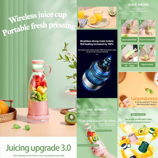 Portable Electric Juicer Cup – 6-Blade USB Blender for Smoothies, Shakes & Fresh Fruit Juices