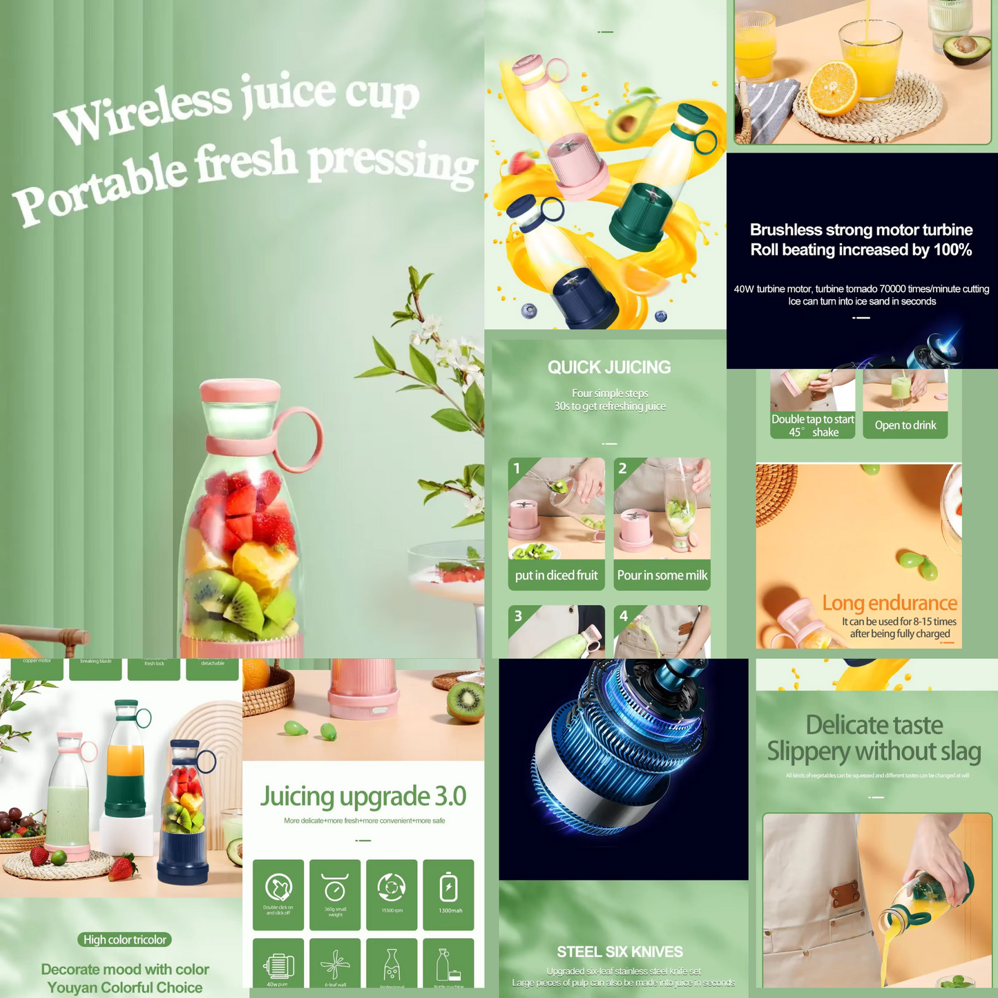 Portable Electric Juicer Cup – 6-Blade USB Blender for Smoothies, Shakes & Fresh Fruit Juices