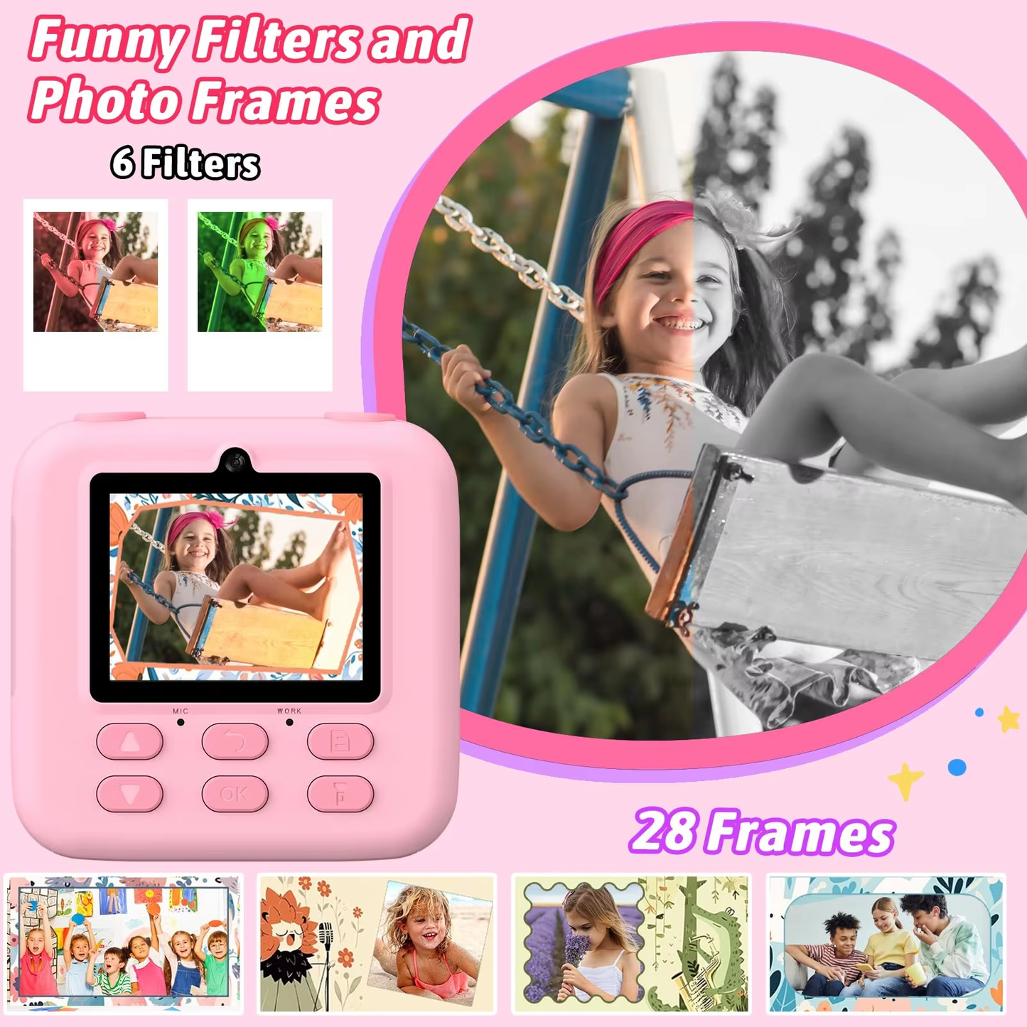 Upgrade Kids Camera Instant 1080P HD Dual Lens Selfie Digital Camera for Girls Boys Christmas Birthday Gifts Toys with 32G Print