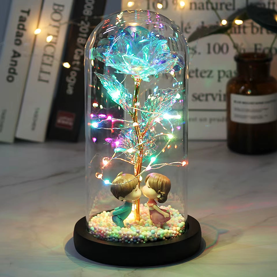 Hot LED Enchanted Galaxy Rose Eternal Beauty and the Beast Rose with Fairy Lights in Dome for Christmas Valentine'S Day Gift