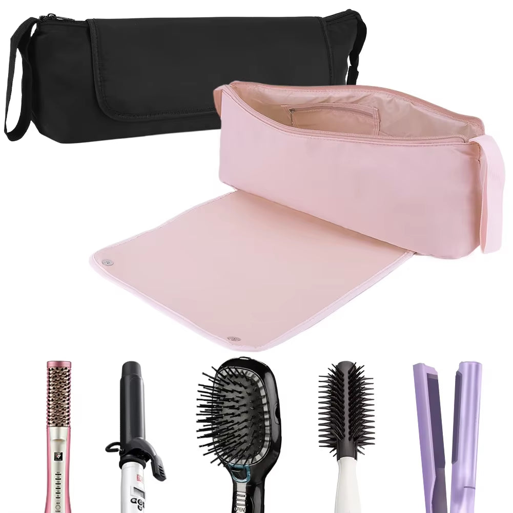 2 in 1 Curling Iron Travel Case Waterproof Hanging Hair Tools Bag Large Capacity for Hair Straightener Hot Hair Styling Tools