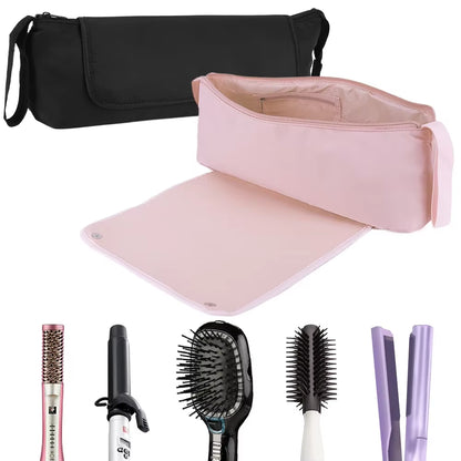 2 in 1 Curling Iron Travel Case Waterproof Hanging Hair Tools Bag Large Capacity for Hair Straightener Hot Hair Styling Tools