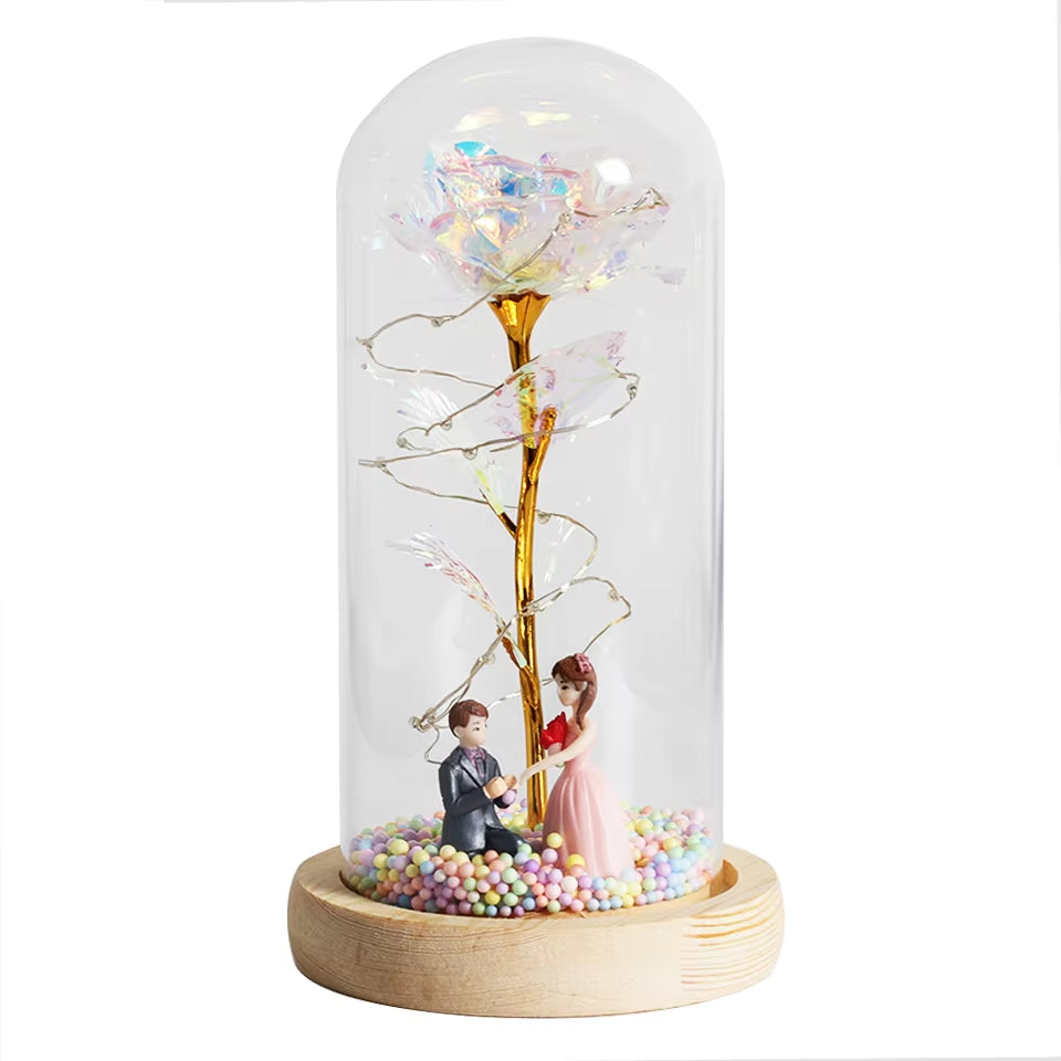 Hot LED Enchanted Galaxy Rose Eternal Beauty and the Beast Rose with Fairy Lights in Dome for Christmas Valentine'S Day Gift