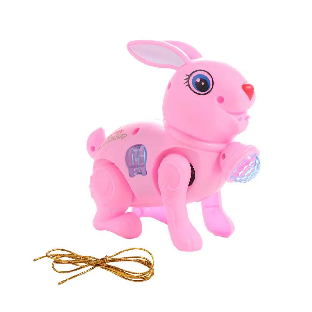 New Cartoon Electronic Walking Rabbit Toy Music Lovely Luminescent with Traction Rope Toys for Baby Learning Crawling Toys