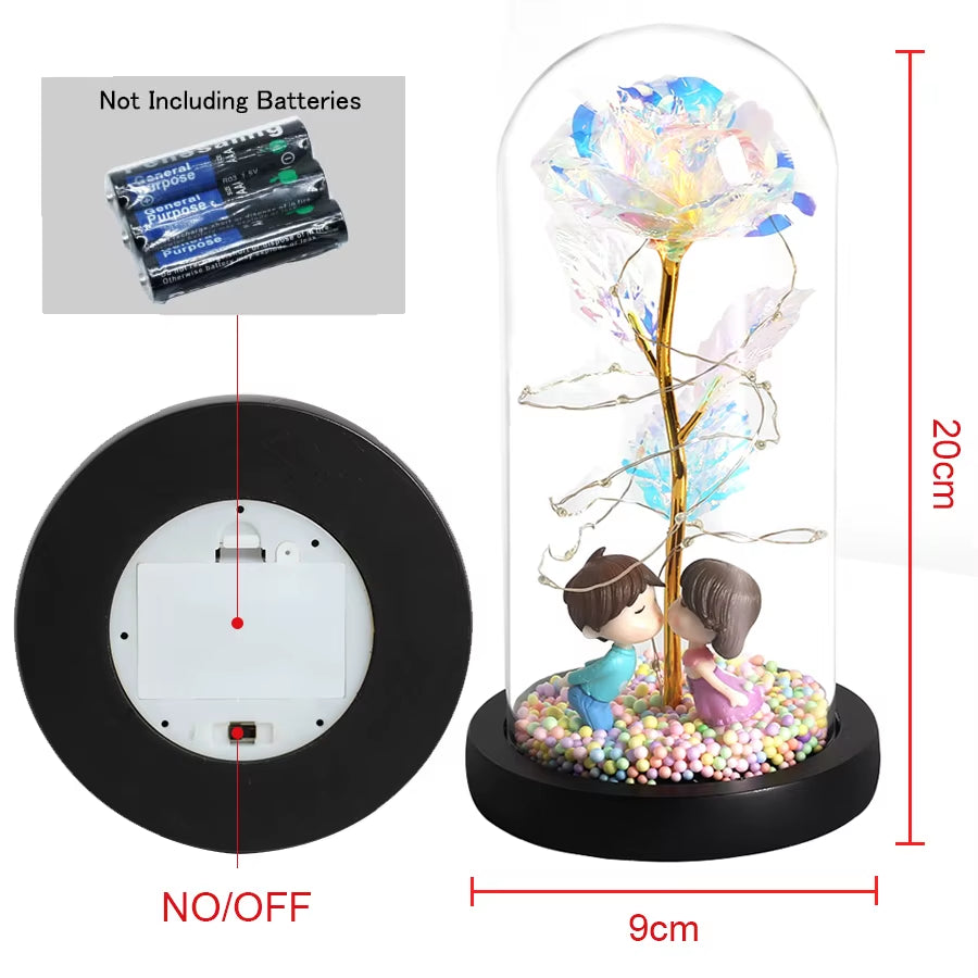 Hot LED Enchanted Galaxy Rose Eternal Beauty and the Beast Rose with Fairy Lights in Dome for Christmas Valentine'S Day Gift