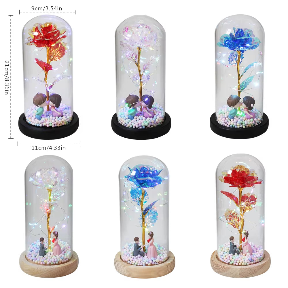 Hot LED Enchanted Galaxy Rose Eternal Beauty and the Beast Rose with Fairy Lights in Dome for Christmas Valentine'S Day Gift