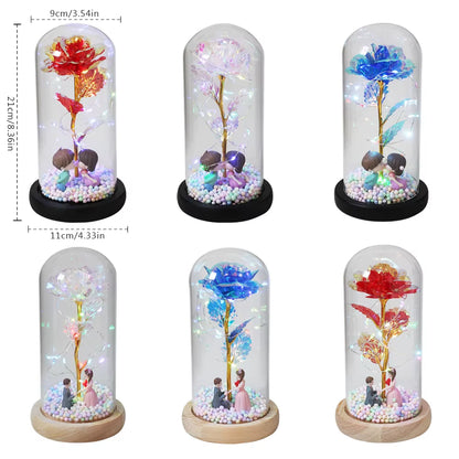 Hot LED Enchanted Galaxy Rose Eternal Beauty and the Beast Rose with Fairy Lights in Dome for Christmas Valentine'S Day Gift