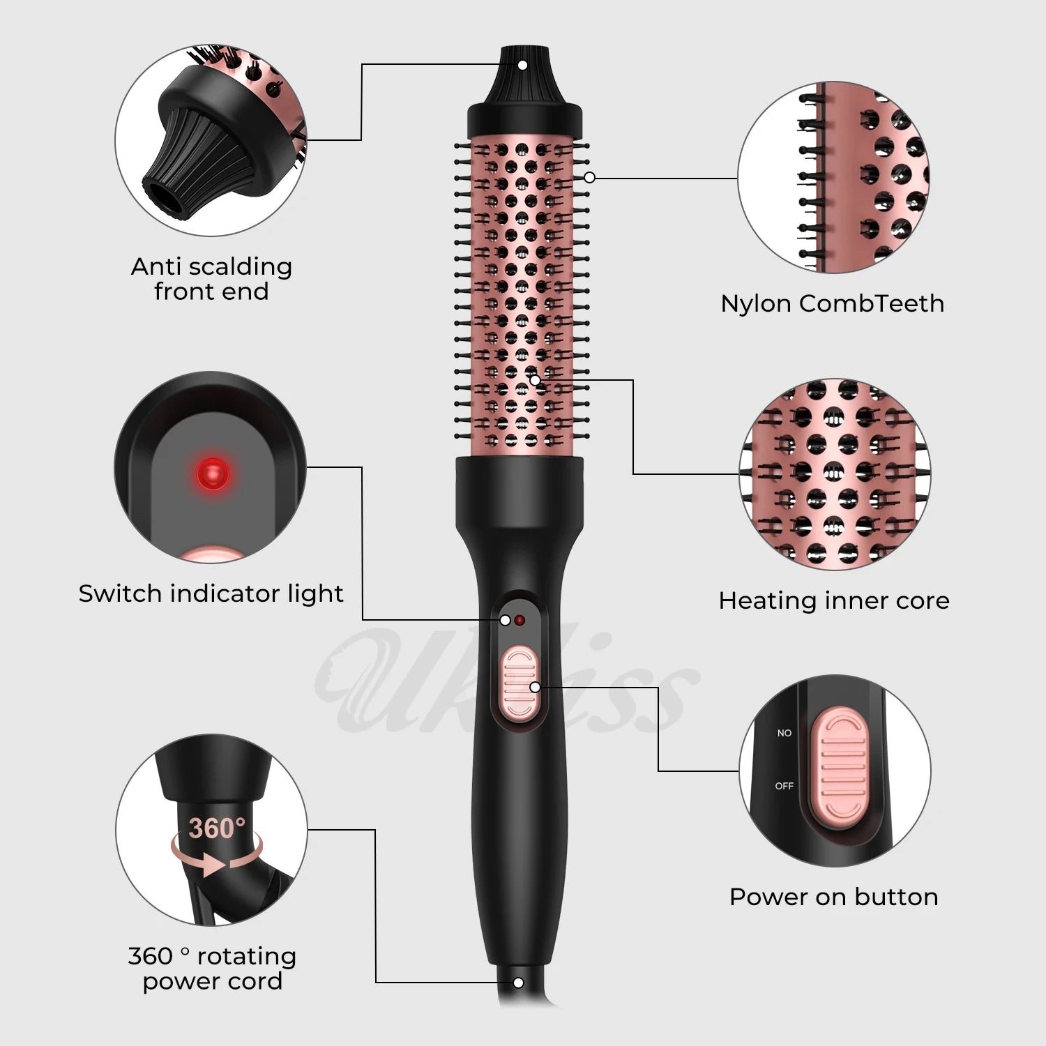 3 in 1 Thermal Brush Heated Curling Iron Brush Ceramic Hair Curler Roller Volumizing Brush Curling Comb Double PTC Curling Brush