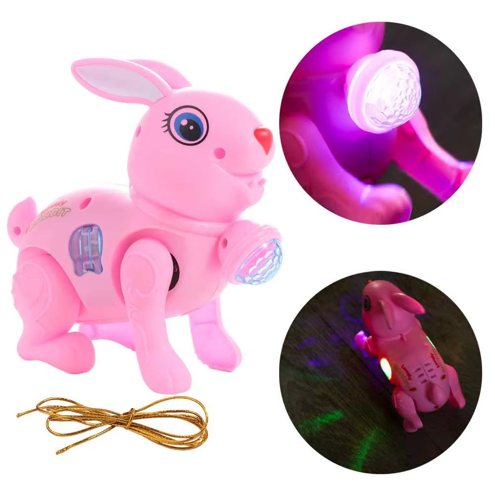 New Cartoon Electronic Walking Rabbit Toy Music Lovely Luminescent with Traction Rope Toys for Baby Learning Crawling Toys